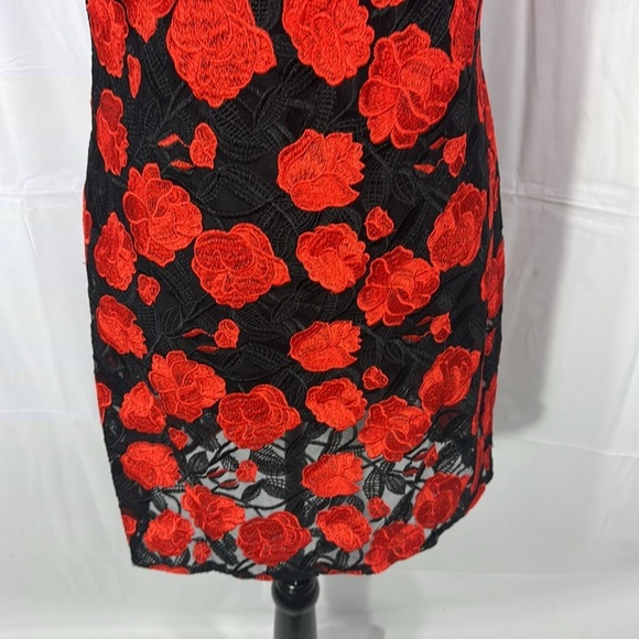SAM EDELMAN BLACK RED ROSE EMBROIDERED MINI DRESS SIZE 6 - Picture 5 of 12